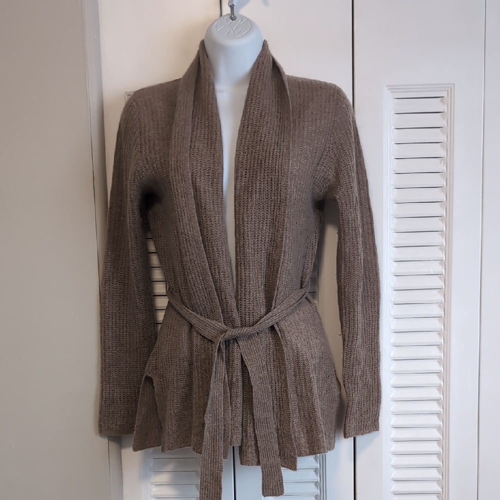 Women's Open Front Belted Sweater - Brown